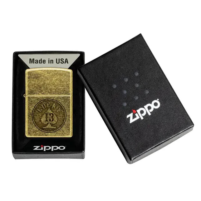 Zippo - Lucky 13 Motiv - Antique Brass Lighter