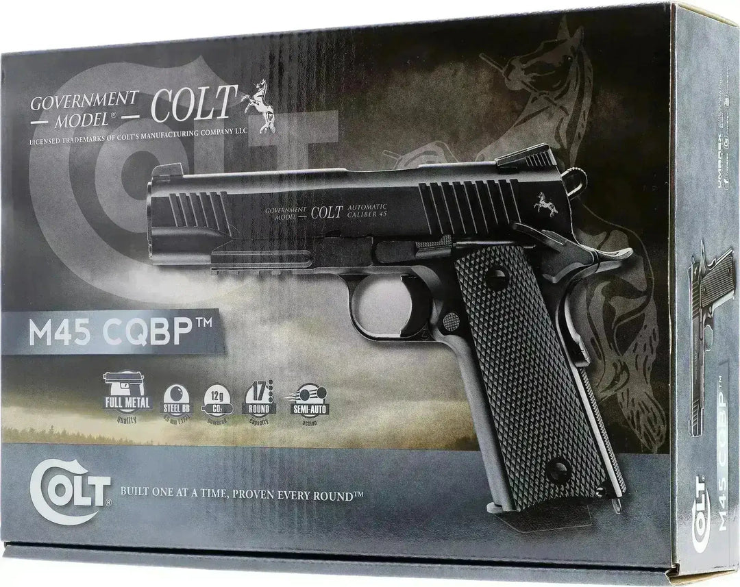 Colt M45 CQBP CO₂ Luftpistol Sort 4.5mm – Blowback og fullmetall - Game-On.no