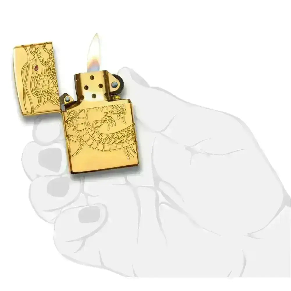 Zippo Lighter - Red Eyed Dragon - 360 Degree Gold-Plate Limited - Lighte - Game-On.no