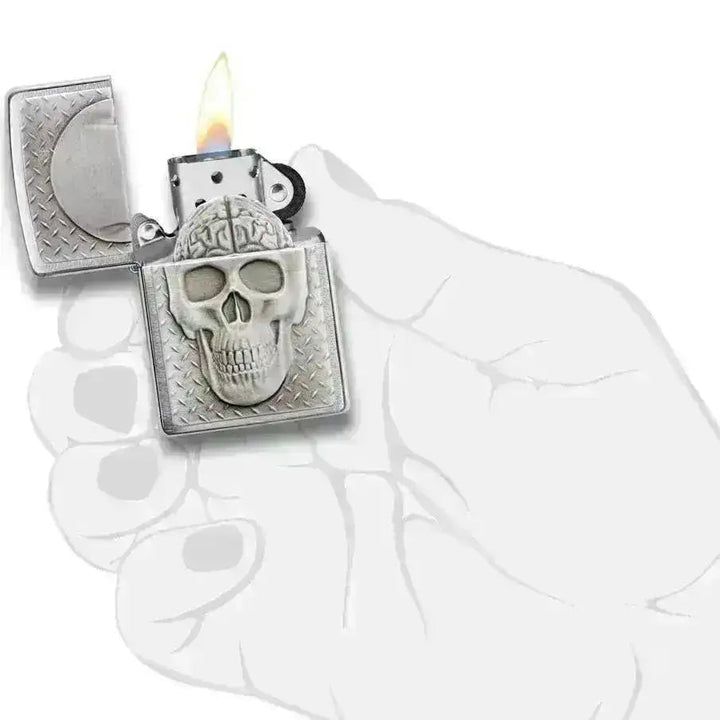Zippo Lighter - Skull with Brain Surprise - Game-On.no
