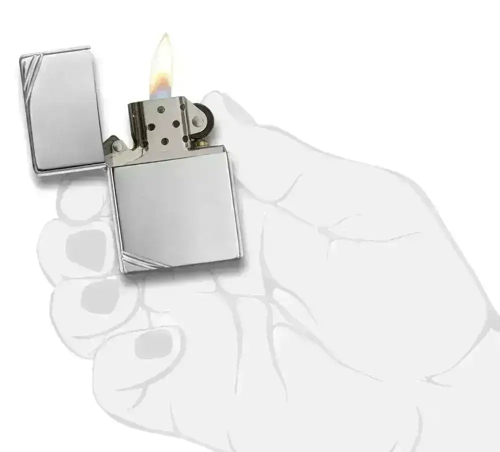 Zippo Lighter - Vintage Høypolert Krom med Skråstreker - Game-On.no