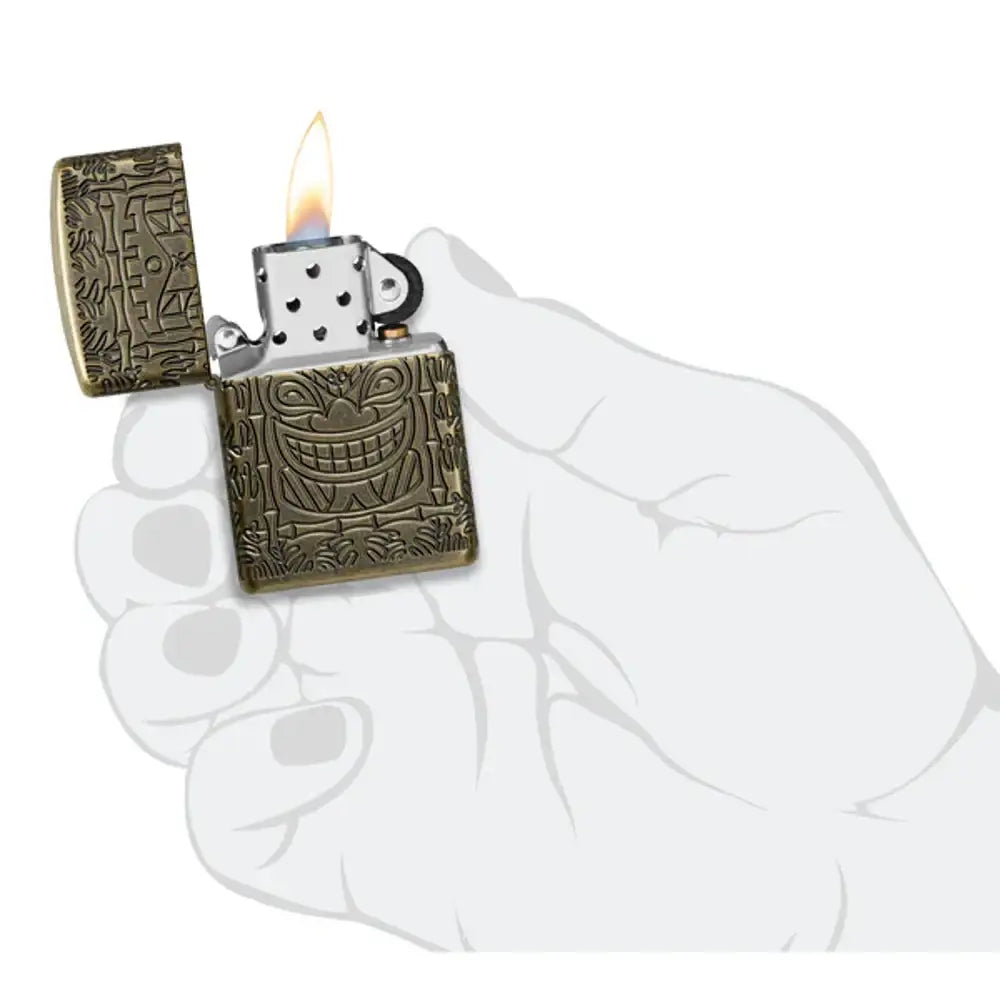 Zippo - Tiki Design Armor® - Antique Brass Lighter - Game-On.no